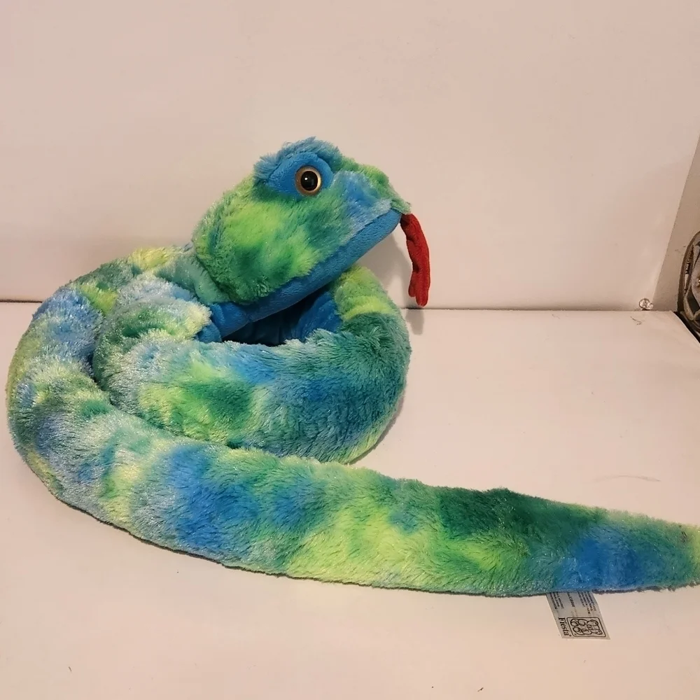64” Fiesta Blue and Green Watercolor Design Snake Plush